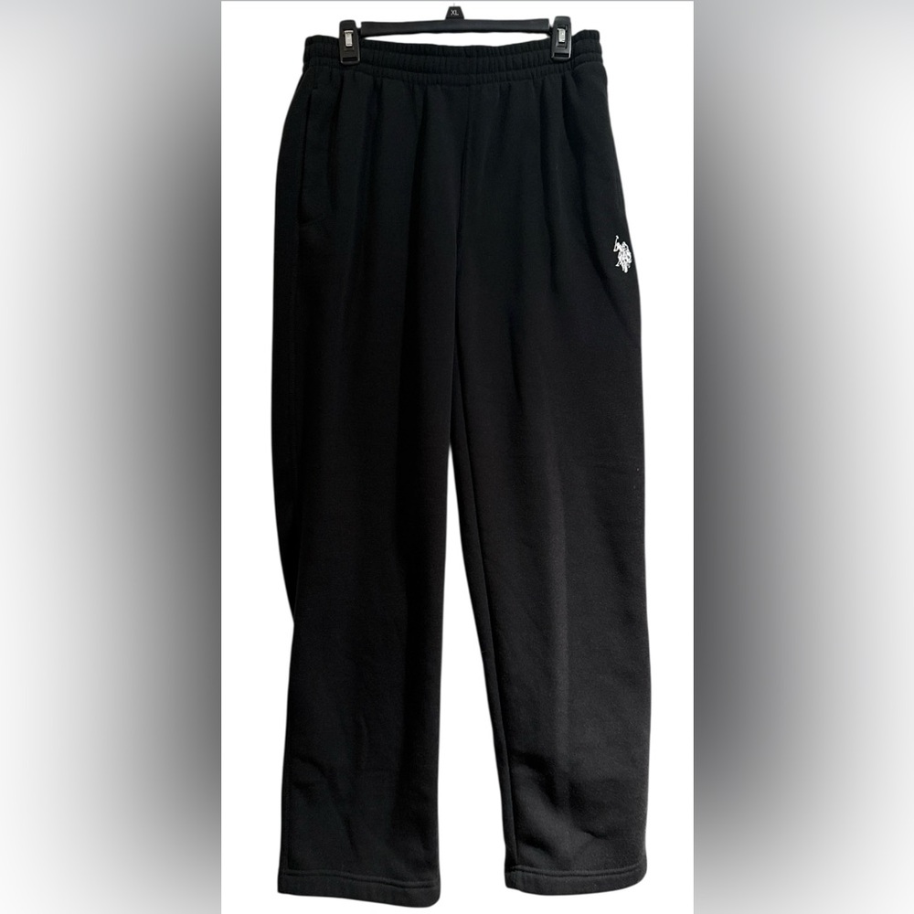 US Polo Assn Joggers Mens Sz M Black Fleece Sweat Pants white Logo